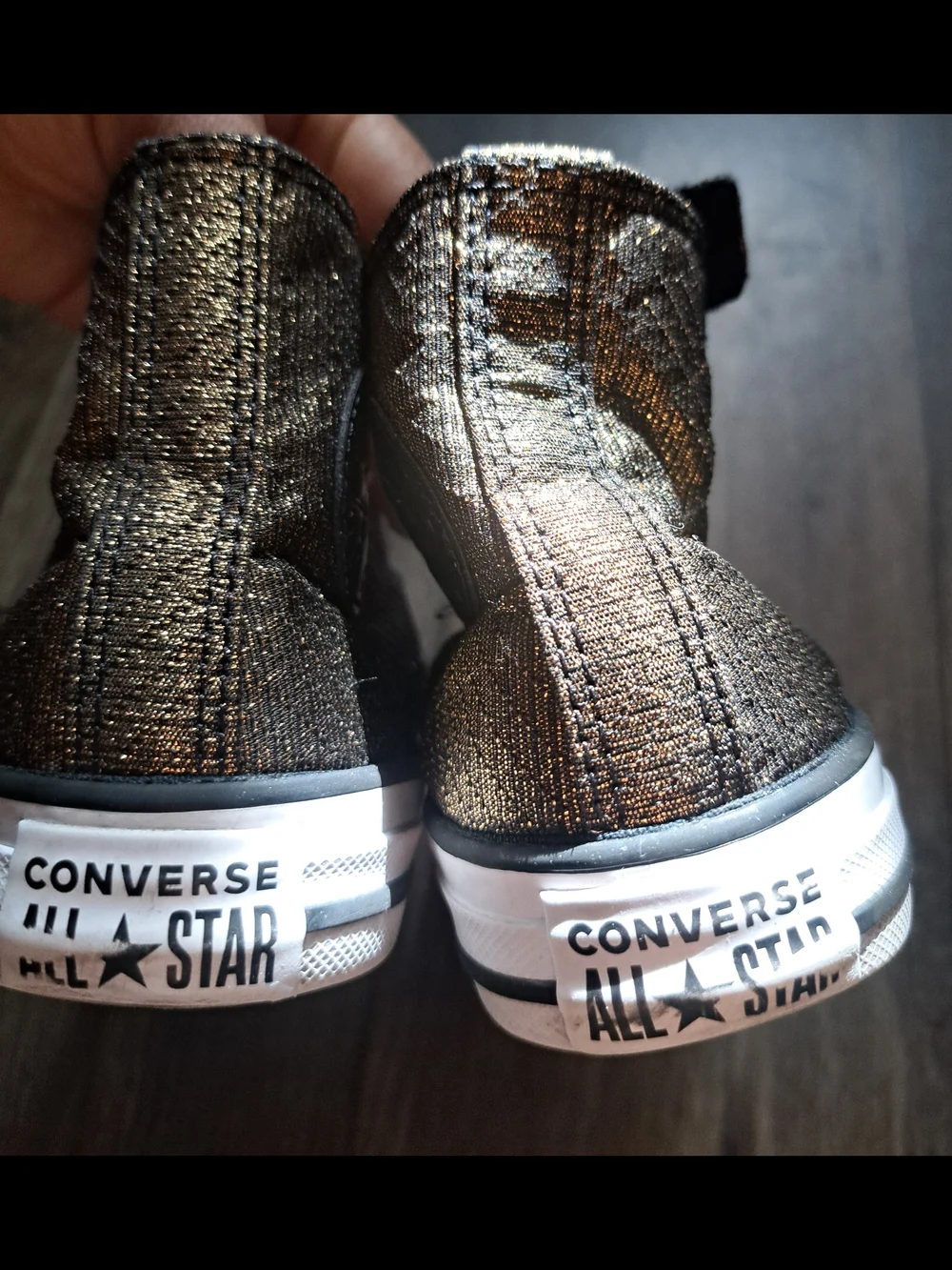 Converse High Top Sneakers in Metallic Gold Green and White Size 1
